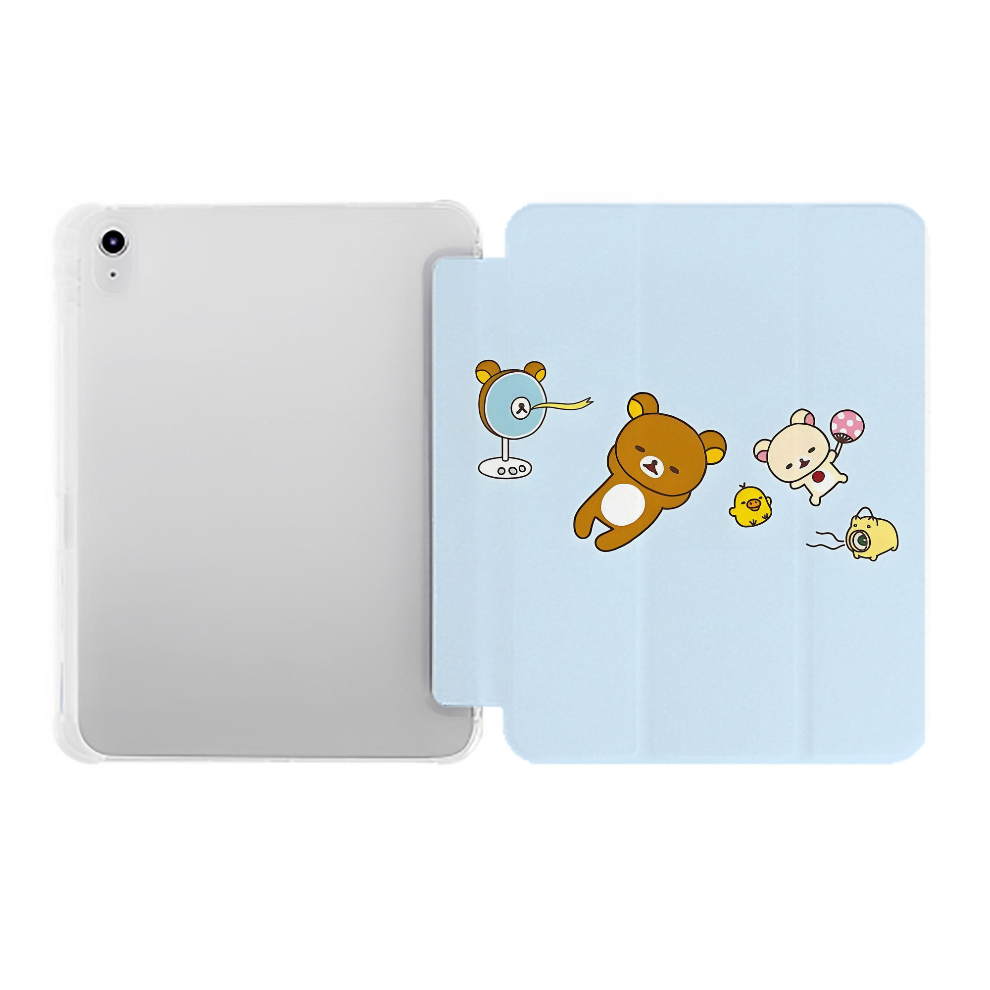 （画像用） リラックマ リラックマ キイロイトリ Rilakkuma Korilakkuma Kiiroitori IPad ケース ペン収納付き 三つ折りスタンド PUレザー×シリコン 対応機種9.5/10.5/10.9インチ